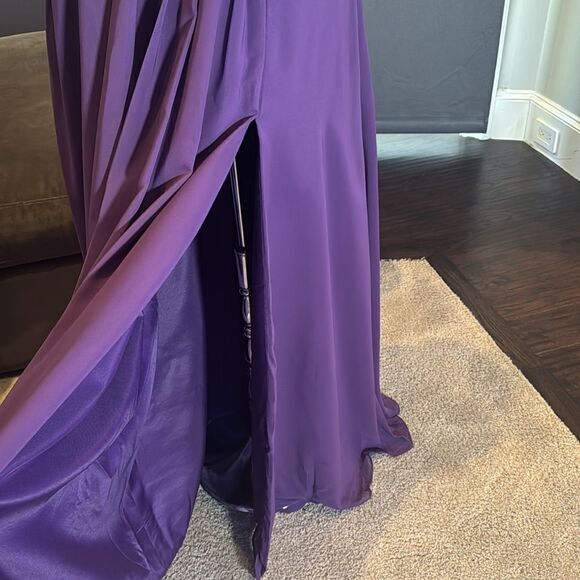Women’s Purple Flutter Sleeve Full Length Bridesmaid Dress Corset Back Size 10 - Picture 9 of 13